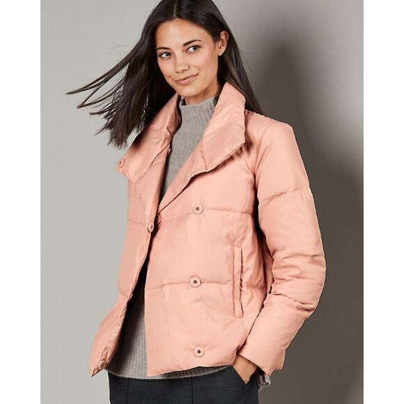 Garnet Hill Cropped Packable Down Jacket Lightweight Puffer Coat Pink Size Large - Picture 2 of 9